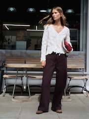 Ecru Pointelle Knit Tie Waist Cardigan - Image 2 of 9