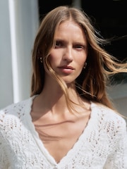 Ecru Pointelle Knit Tie Waist Cardigan - Image 4 of 9