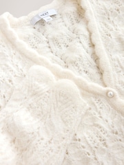 Ecru Pointelle Knit Tie Waist Cardigan - Image 7 of 9