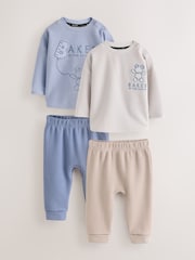 Baker by Ted Baker Blue Textured Long Sleeve Sweat Top and Joggers 4 Piece Set - Image 1 of 11