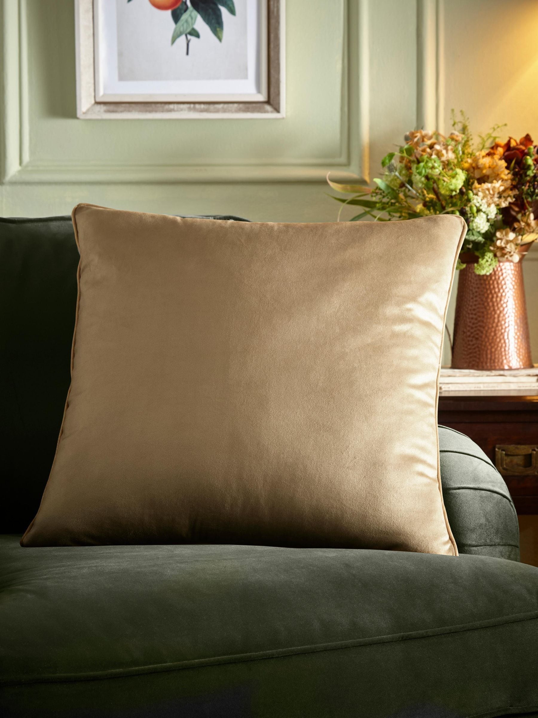 Julian Charles Natural Harlan Velvet Taupe Large Cushion (55Cm X 55Cm) - One Size - Image 3