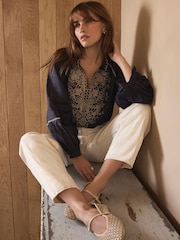 Mint Velvet Blue Embroidered Detail Blouse - Image 4 of 8