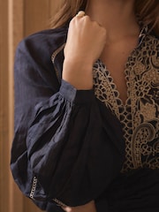 Mint Velvet Blue Embroidered Detail Blouse - Image 5 of 8
