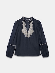 Mint Velvet Blue Embroidered Detail Blouse - Image 7 of 8