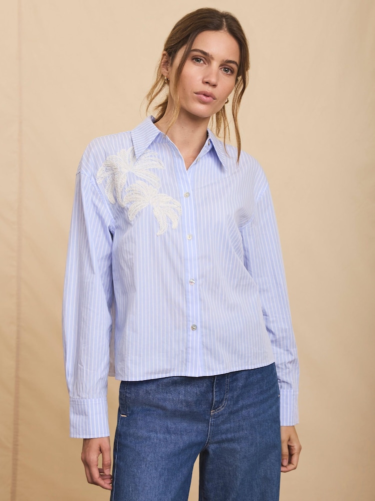 Mint Velvet Stripete Brodert Skjorte - Bilde 2 av 8