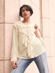 Mint Velvet Yellow Chiffon Ruffle Detail Blouse - Image 1 of 8