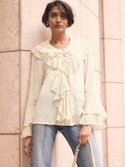 Mint Velvet Yellow Chiffon Ruffle Detail Blouse - Image 3 of 8