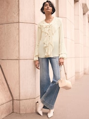 Mint Velvet Yellow Chiffon Ruffle Detail Blouse - Image 5 of 8