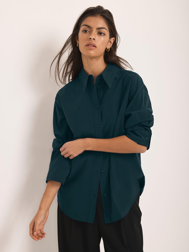 Mint Velvet Green Oversized Long Sleeve Shirt - Image 2 of 8