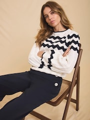 Mint Velvet White Striped Bow Back Jumper - Image 1 of 9