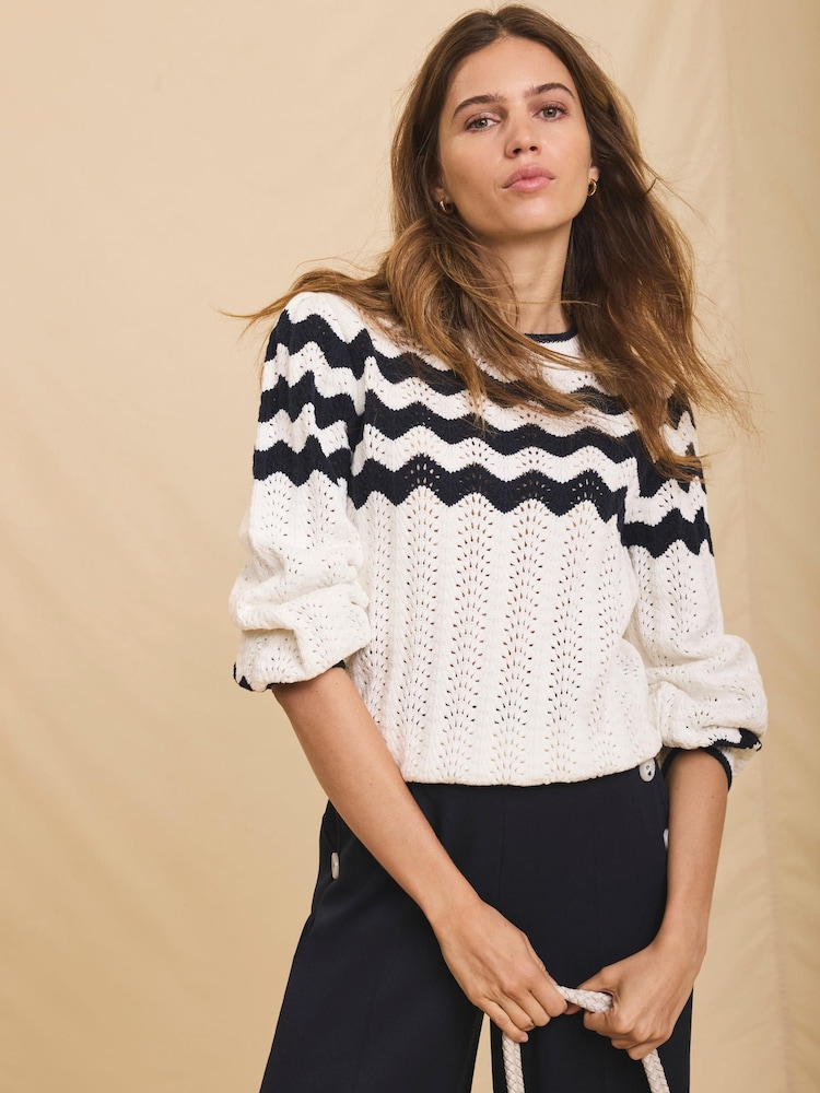 Mint Velvet White Striped Bow Back Jumper - Image 2 of 9