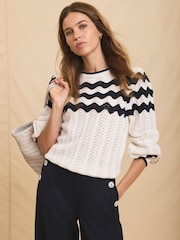 Mint Velvet White Striped Bow Back Jumper - Image 3 of 9