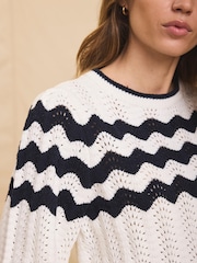 Mint Velvet White Striped Bow Back Jumper - Image 4 of 9