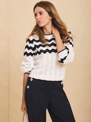 Mint Velvet White Striped Bow Back Jumper - Image 6 of 9