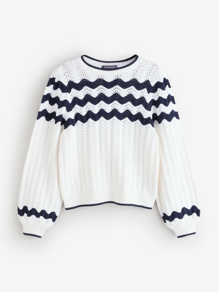 Mint Velvet White Striped Bow Back Jumper - Image 9 of 9