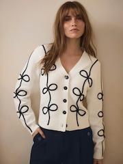 Mint Velvet White Bow Detail Cardigan - Image 1 of 7