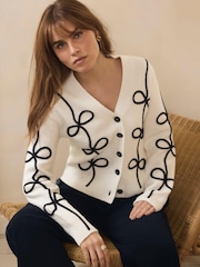 Mint Velvet White Bow Detail Cardigan - Image 3 of 7