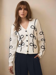 Mint Velvet White Bow Detail Cardigan - Image 5 of 7