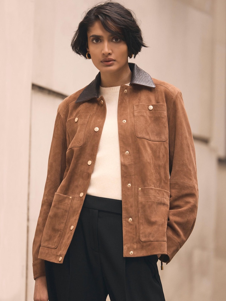 Mint Velvet Brown Suede Barn Jacket - Image 1 of 8 Mint Velvet Brown Suede Barn Jacket - Image 1 of 8