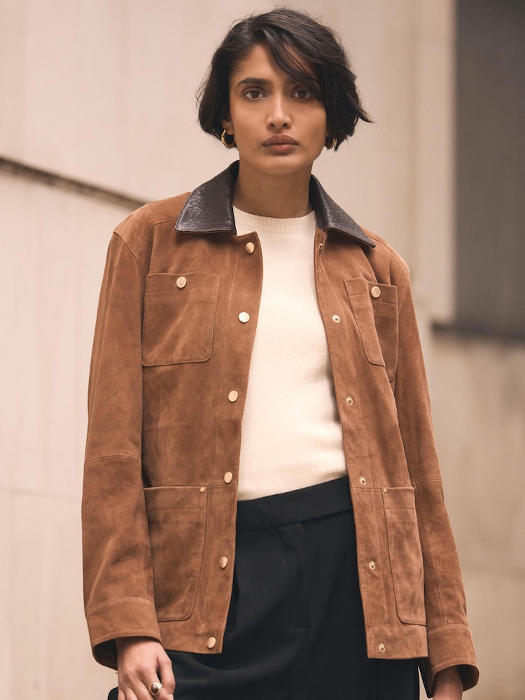 Mint Velvet Brown Suede Barn Jacket - Image 2 of 8 Mint Velvet Brown Suede Barn Jacket - Image 2 of 8