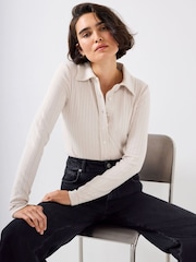 Mint Velvet Cream Whipstitch Polo Shirt - Image 1 of 7