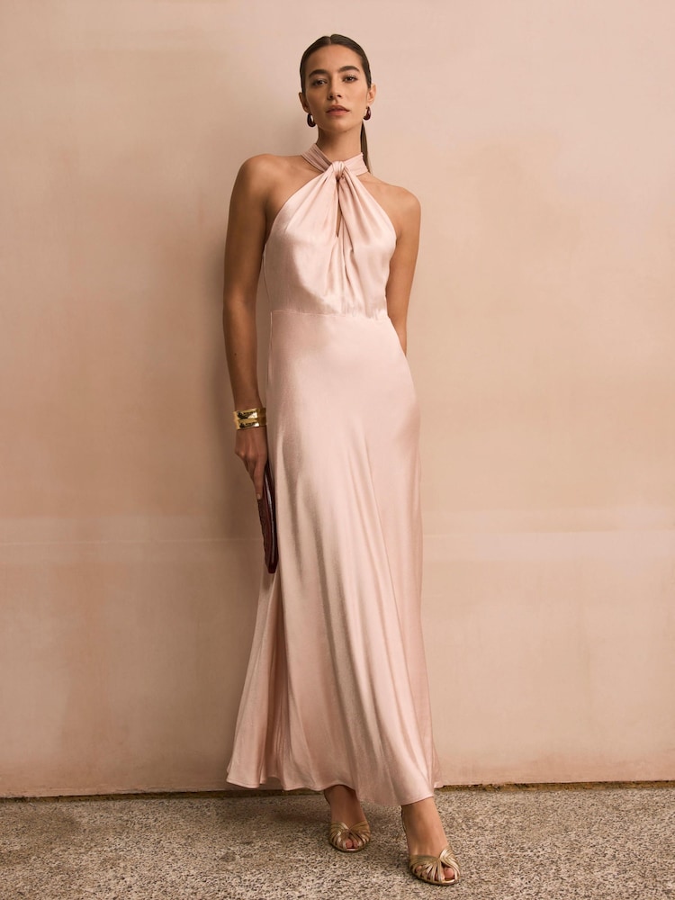 celestial silk halter dress Norma Kamali x REVOLVE Tie Front Halter Gown in Baby Blue