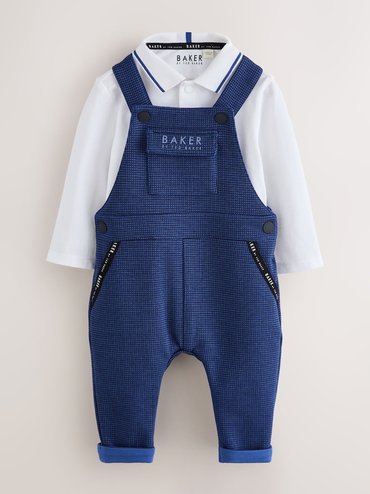 Baker by Ted Baker Navy Textured Dungaree and Polo Shirt Set - Image 1 of 8 Baker by Ted Baker Navy Textured Dungaree and Polo Shirt Set - Image 1 of 8