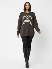 Religion Soft Brown Oversized with Rock N Roll Slogan Jumper - Image 2 of 6