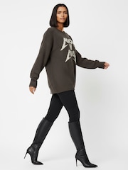 Religion Soft Brown Oversized with Rock N Roll Slogan Jumper - Image 3 of 6