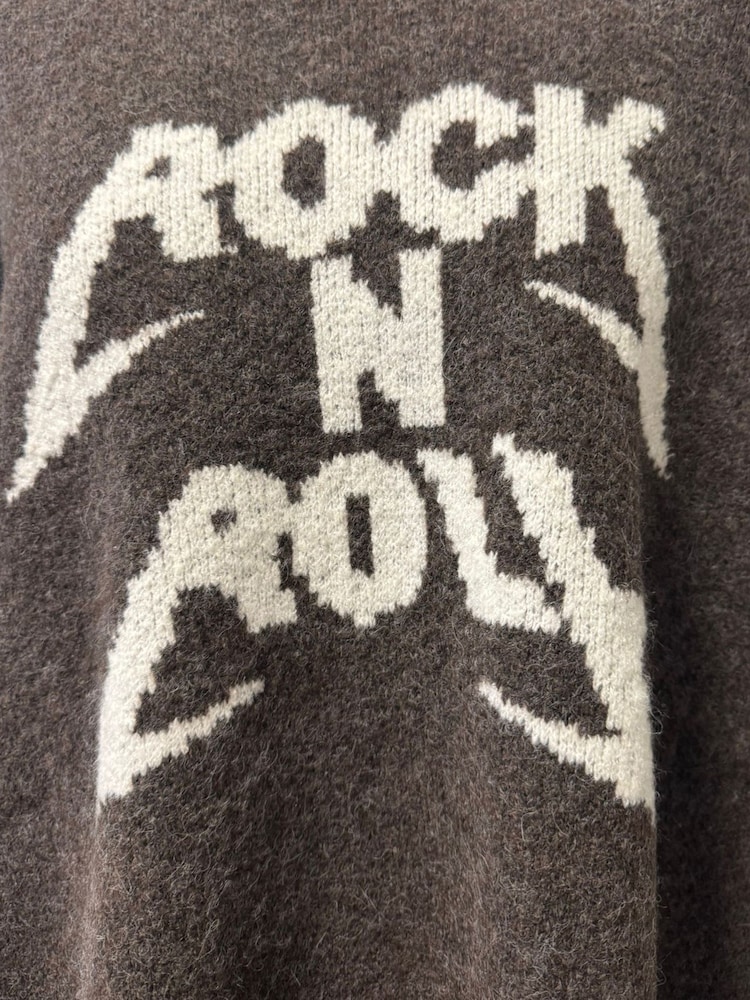 Religion Soft Brown Oversized with Rock N Roll Slogan Jumper - Image 6 of 6