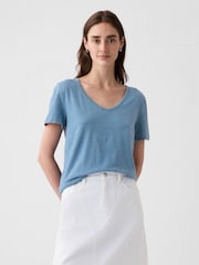 Gap Blue Cotton Vintage Short Sleeve V Neck T-Shirt - Image 1 of 4