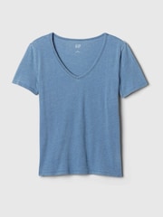 Gap Blue Cotton Vintage Short Sleeve V Neck T-Shirt - Image 4 of 4