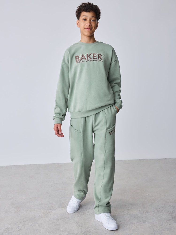 Baker by Ted Baker Sage Green Baker by Ted Baker Oversized Sweatshirt and Wide Leg Joggers Set - Image 1 of 16