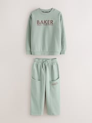 Baker by Ted Baker Sage Green Baker by Ted Baker Oversized Sweatshirt and Wide Leg Joggers Set - Image 10 of 16