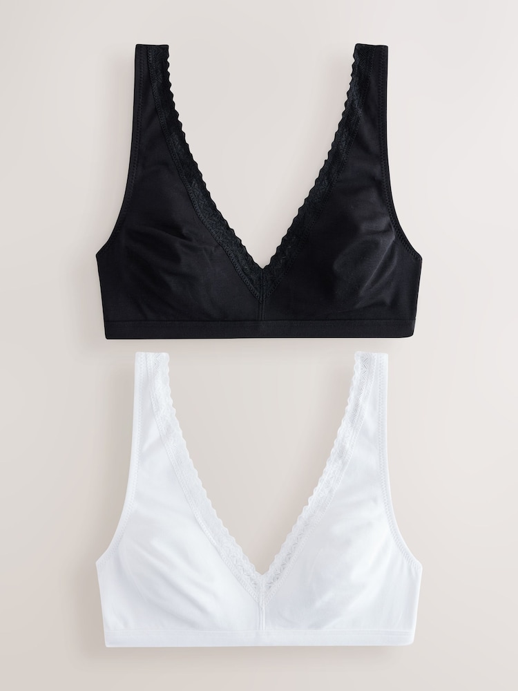 Black/White Menopause Friendly Cooling Cotton Bralettes 2 Pack - Image 1 of 10 Black/White Menopause Friendly Cooling Cotton Bralettes 2 Pack - Image 1 of 10