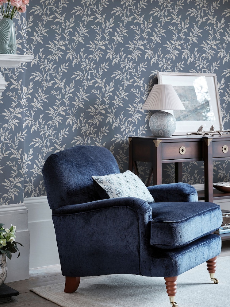 Laura Ashley Dark Seaspray Paxford Leaves 10M Wallpaper - Image 1 of 3