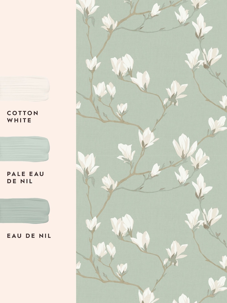 Laura Ashley Pale Eau de Nil Magnolia Grove 10M Wallpaper - Image 4 of 4