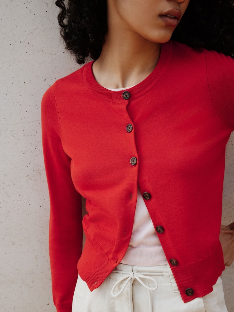 Red/Pink Soft Touch Cotton Rich Open Layer Cardigan - Image 6 of 6 Red/Pink Soft Touch Cotton Rich Open Layer Cardigan - Image 6 of 6