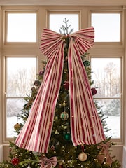 Red Striped Extra Large Bow Tree Topper - Image 1 of 5