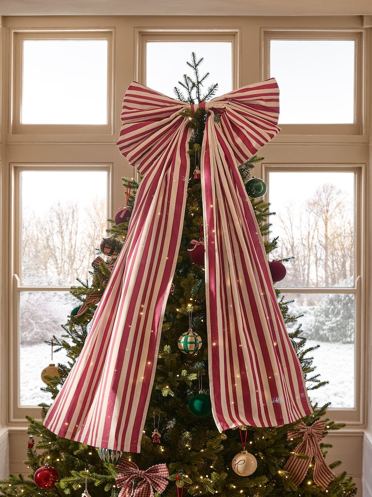 Red Striped Extra Large Bow Tree Topper - Image 1 of 5