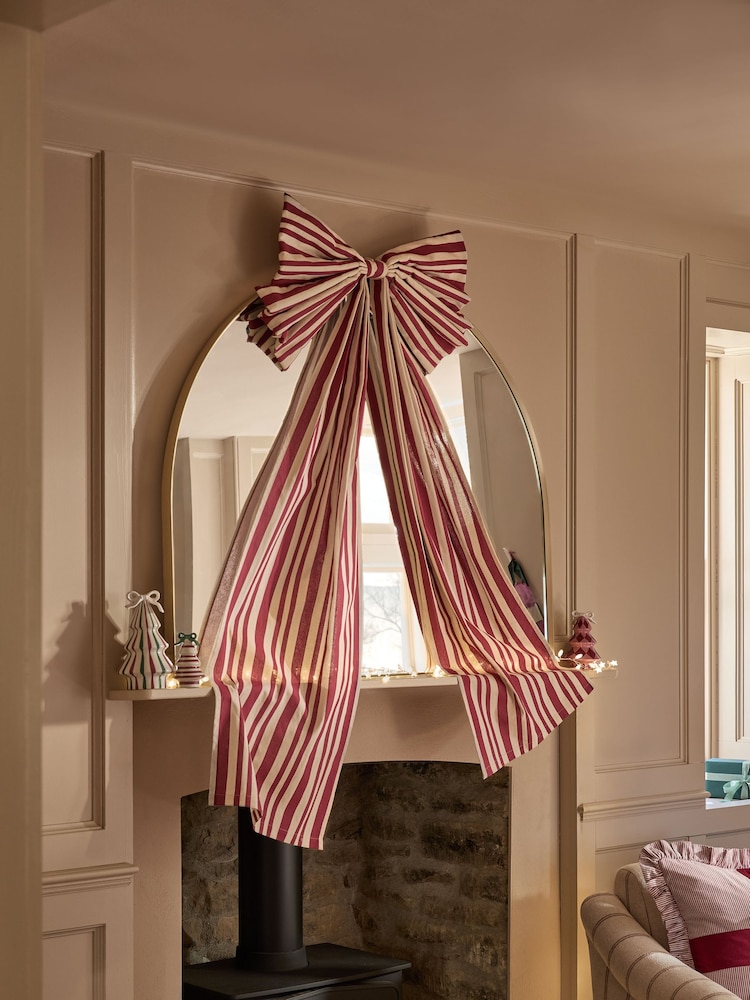Red Striped Extra Large Bow Tree Topper - Image 2 of 5