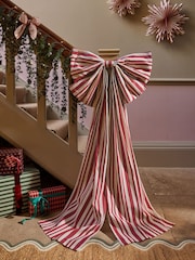 Red Striped Extra Large Bow Tree Topper - Image 4 of 5