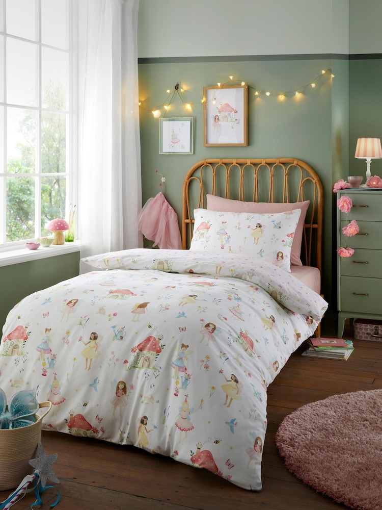 Bedlam Pink Summer Fairies Easy Care Duvet Cover Set - Image 1 of 4 Bedlam Pink Summer Fairies Easy Care Duvet Cover Set - Image 1 of 4