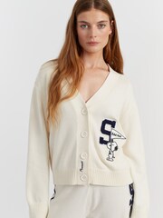 Chinti & Parker Cream Cotton Snoopy Varsity Cardigan - Image 1 of 4