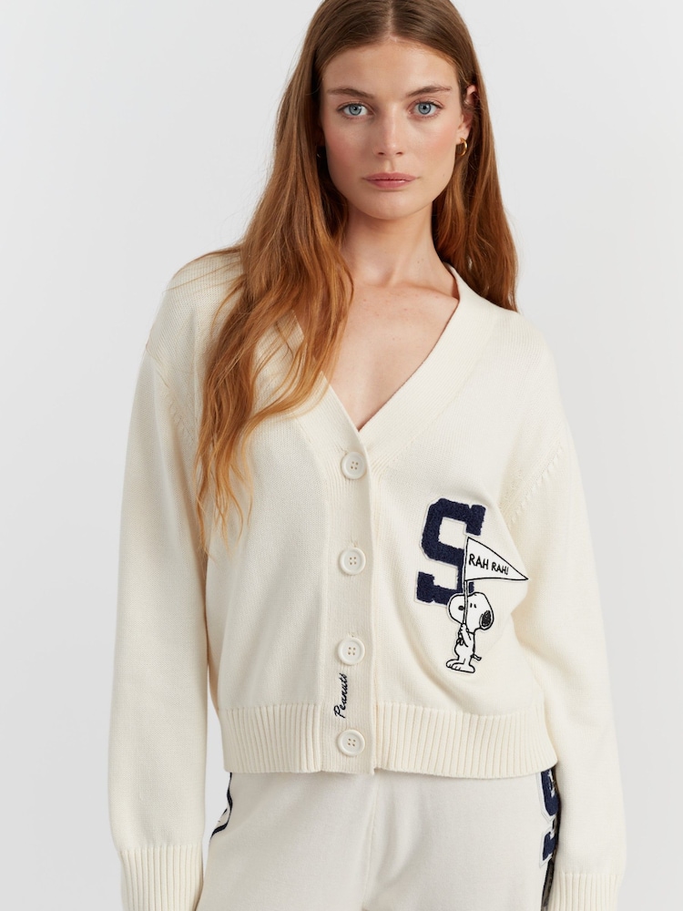Chinti & Parker Cream Cotton Snoopy Varsity Cardigan - Image 1 of 4