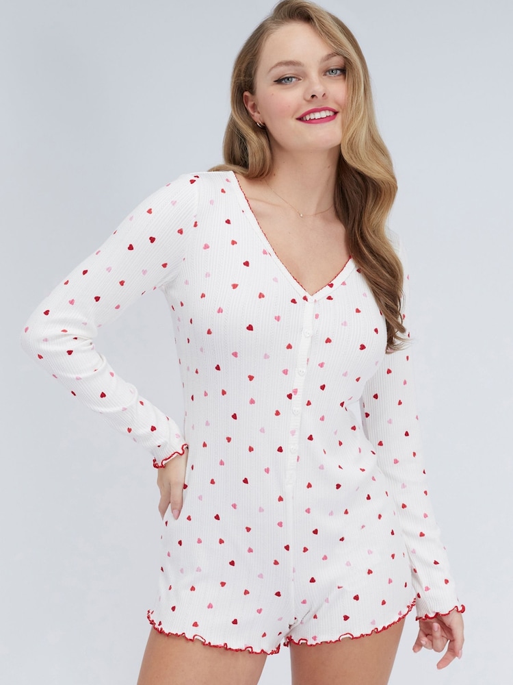 Boux Avenue White Heart Rib Playsuit - Image 1 of 5