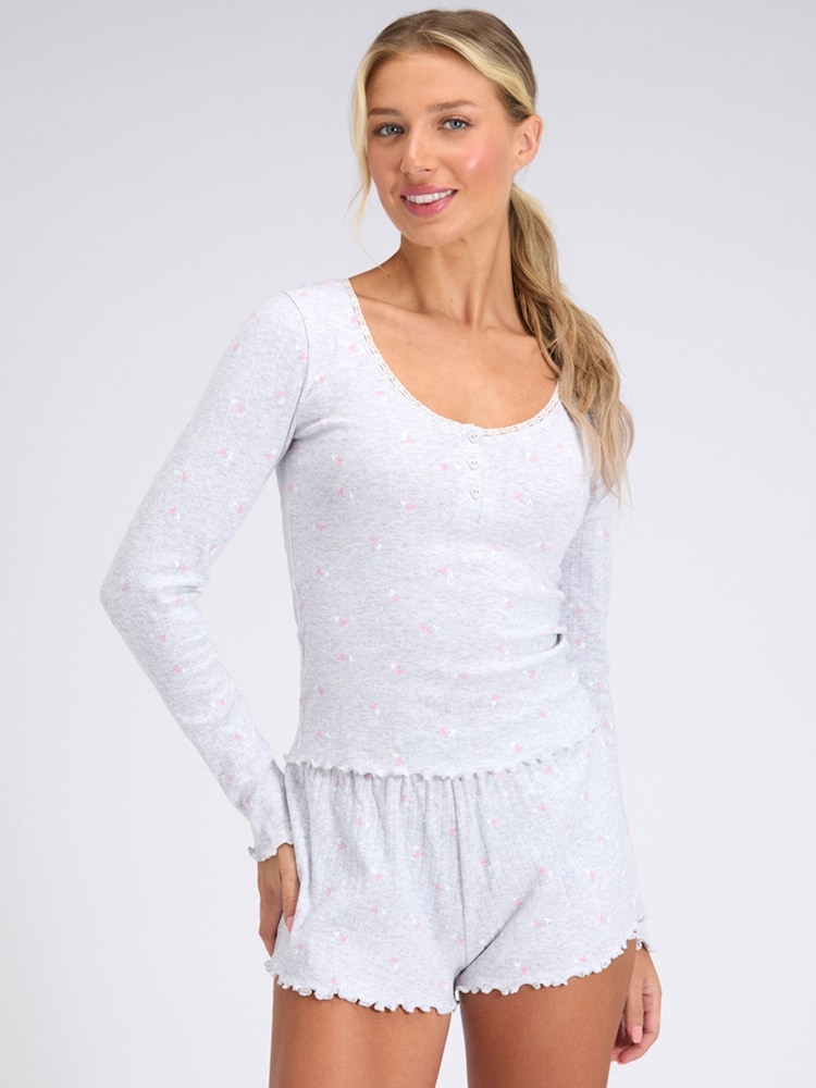 Boux Avenue Grey Heart Pointelle Short Pyjamas Set - Image 1 of 5