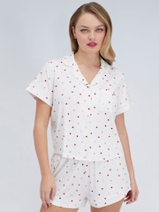 Boux Avenue White Heart Rib Modal Short Pyjamas Set - Image 1 of 6