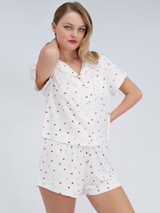 Boux Avenue White Heart Rib Modal Short Pyjamas Set - Image 2 of 6