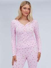 Boux Avenue Pink Heart Rib Henley Pyjamas Set - Image 1 of 6